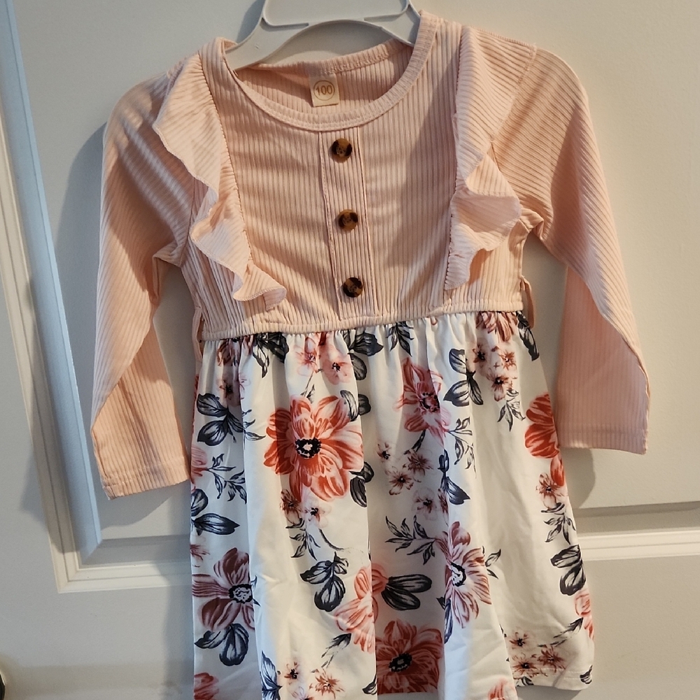 Floral Pink and White Kids Dress